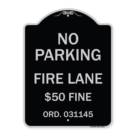 Signmission Missouri No Parking Fire Lane $50 Fine Heavy-Gauge Aluminum Sign, 24" x 18", BS-1824-23874 A-DES-BS-1824-23874